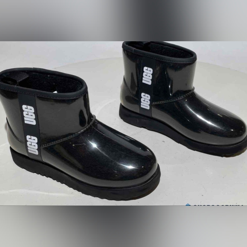 UGG Classic Glossy Clear Mini Black Rain Boots Women's Size 6 MSRP $160 - Picture 7 of 11